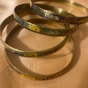 VINTAGE BROWN, GREEN AND GOLD CLOISONNÉ BANGLE BRACELET
